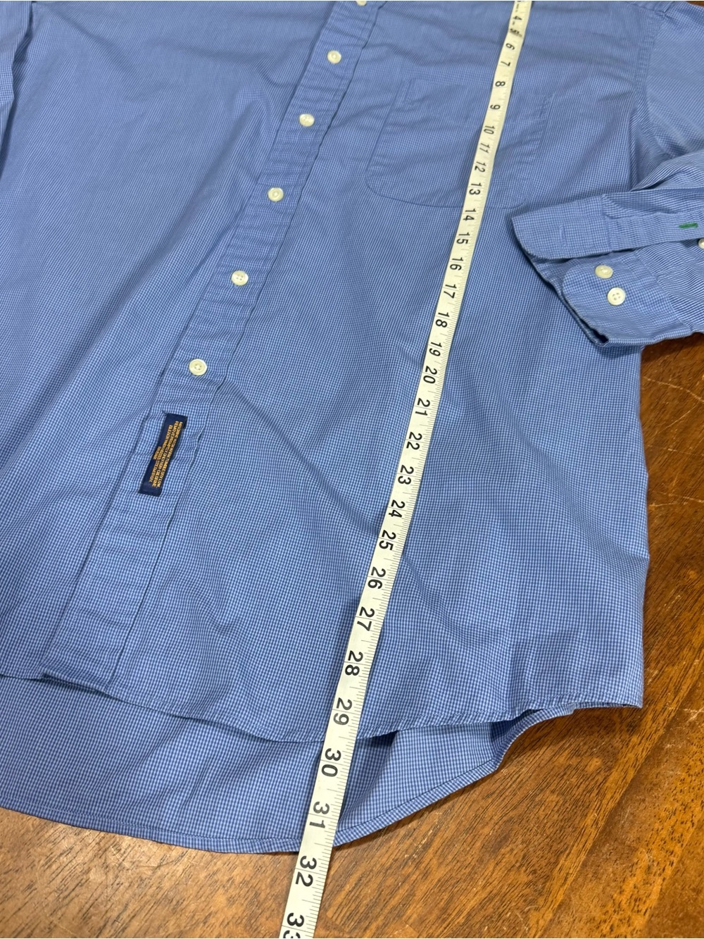 Tommy Hilfiger Men’s 17 32-33 Blue Micro Check Button Down Dress Shirt Cotton - Picture 6 of 8